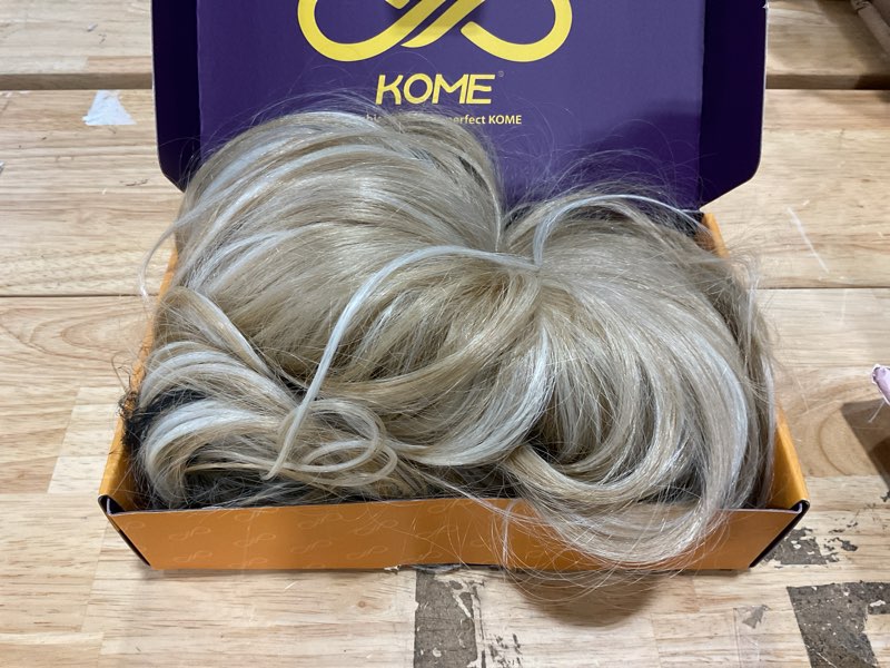 Condition photo showing As Is for kome blonde highlight synthetic lace front wig, beginner friendly wigs t part glueless long curly wavy wigs with bangs for women cosplay daily use 28in(#k16b88) blonde #k16b88