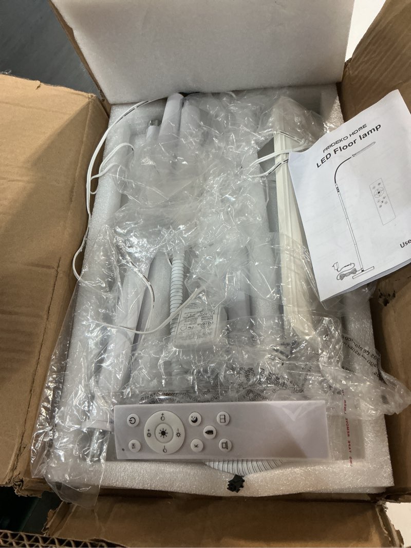 Condition photo showing Good Condition for FRIDEKO HOME LED Floor Lamp with Remote, Dimmable Bright Reading Lamp for Crafts, Painting, Office & Bedroom, Adjustable Gooseneck Standing Light, 4 Color Temperatures, 1800LM, Touch Control, White White 1_Pack