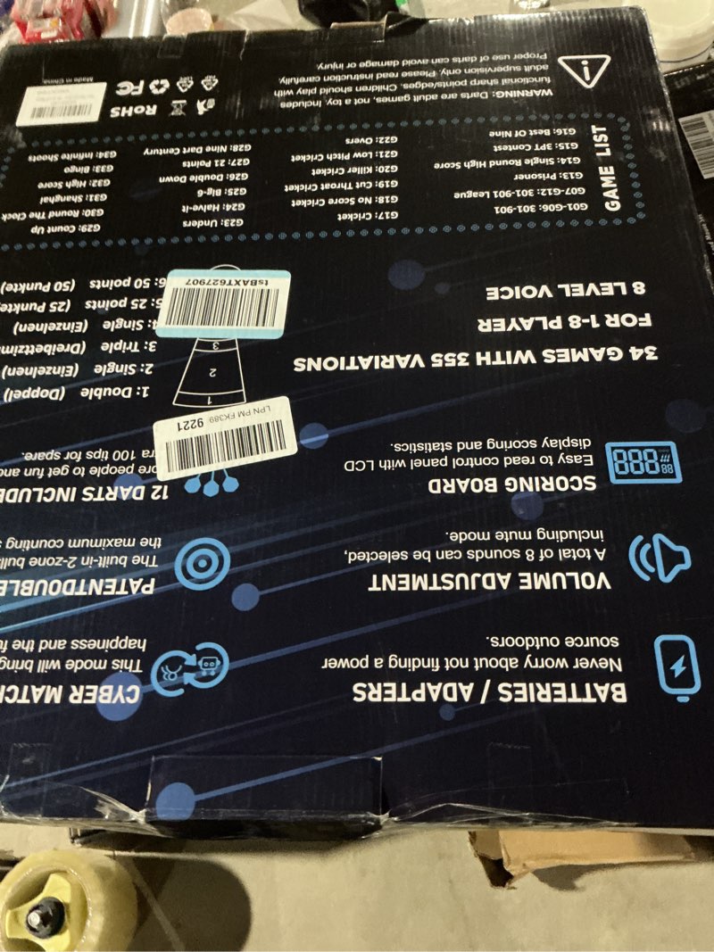 Condition photo showing Good Condition for WIN.MAX Electronic Dartboard with LED Auto-Scoring, 12 Darts & 100 Soft Tips, 8-Player Mode, Power Adapter, Dart Board Electronic for Indoor/Outdoor Use dartboard with light