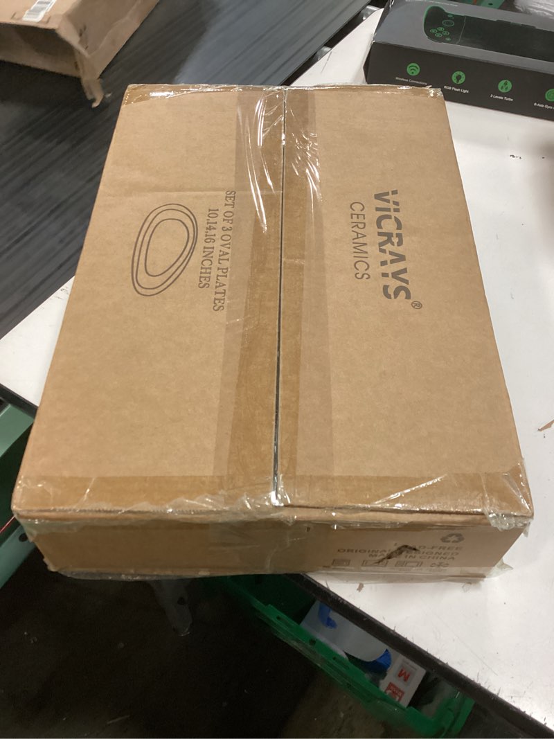 Condition photo showing New/Like New for vicrays large oval serving platters, 16"/14"/10" porcelain serving platters for party, bbq,stackable serving trays serving plates for appetizers, sushi, restaurant, set of 3 (green)