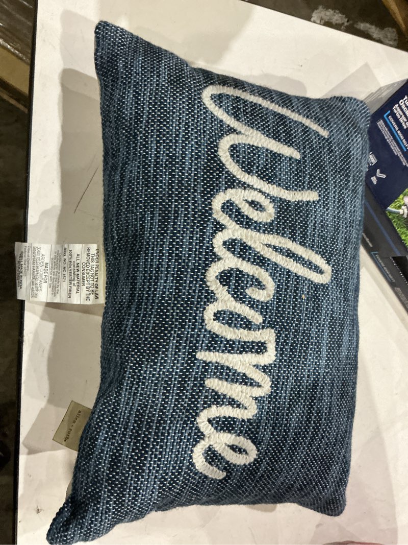 Home throw pillow welcome (blue,tan)
