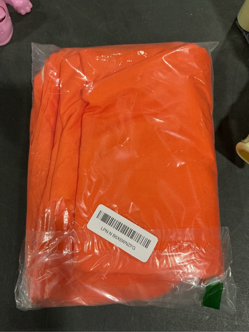 Condition photo showing Good Condition for 2 Panels Orange Curtains for Living Room Boho Solid Light Filtering Curtains for Bedroom Modern Bright Orange Window Treatment Set Rod Pocket Drapes Elegant Farmhouse Semi Sheer Curtains 52X84 Inches 52"W x 84"L (Pack of 2) Orange Curtain