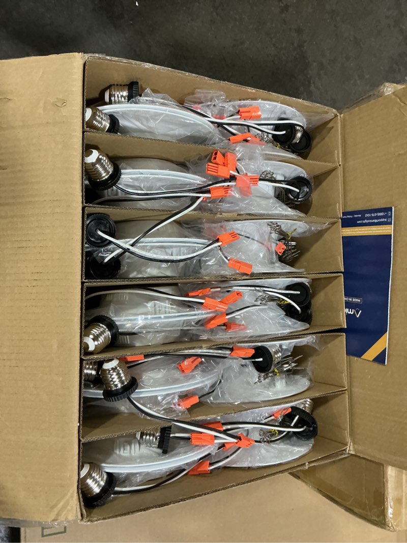 Condition photo showing Good Condition for Amico 24 Pack 5/6 inch 5CCT LED Recessed Lighting, Dimmable, 12.5W=100W, 950LM, 2700K/3000K/4000K/5000K/6000K Selectable, Retrofit Can Lights with Baffle Trim, IC Rated - ETL & FCC, White White 6 Inch