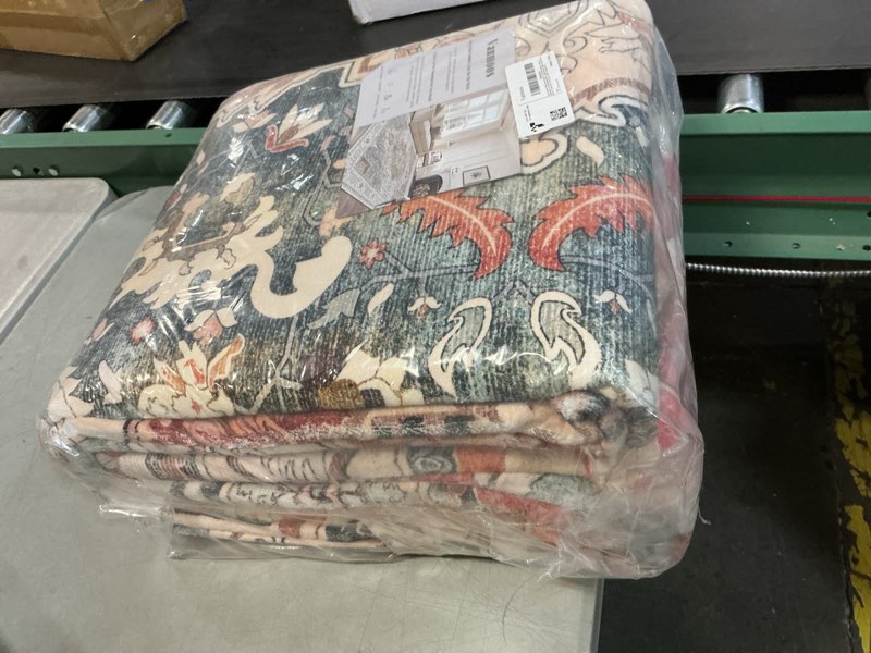 Condition photo showing New/Like New for 8x10 Area Rugs for Living Room, Bedroom - Machine Washable, Non-Slip Bedside Rug, Large Soft Floor Carpet for Office, Dining Room, Farmhouse, Home Decor, Artistic Flair/Brick Red 8' x 10' Artistic Flair / Brick Red