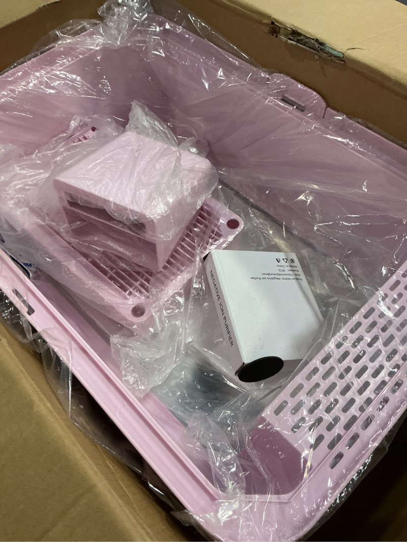 Condition photo showing Good Condition for rizzari stainless steel litter box: large pink leakproof open tray with wipe-clean design - odor control - teflon non-stick - with deodorizer - 2 pack - for cats up to 20 lbs - in bathroom restroom pink with deodorizer, 2 pack