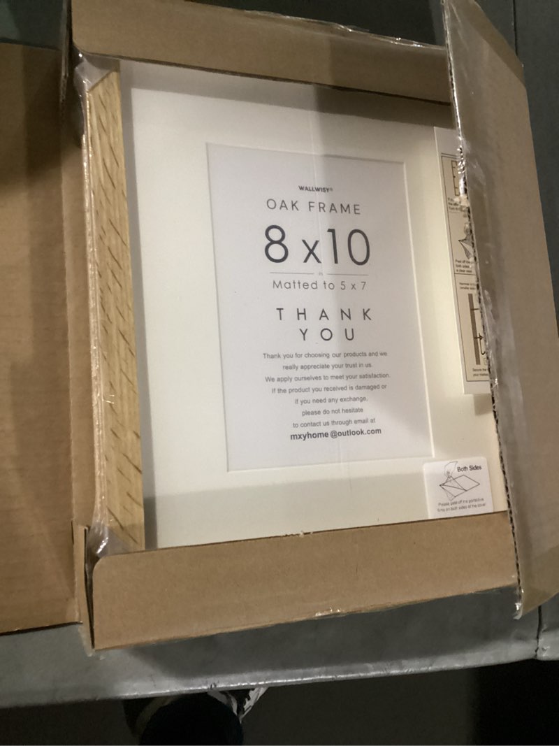 Condition photo showing New/Like New for 8x10 Picture Frame, Solid Wood 8x10 Photo Frame with Mat, 10 x 8 Picture Frames for Wall and Tabletop Display, Set of 3 8x10 in - 3P Natural Oak