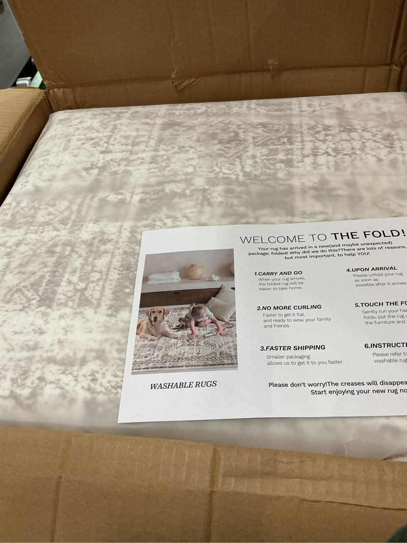 Condition photo showing New/Like New for 10x14 Area Rugs for Living Room, Non Slip Machine Washable Vintage Rugs, Low Pile Lightweight Large Rug for Bedroom, Dining Room, Home Office Beige Beige 10' x 14' (Rectangular)