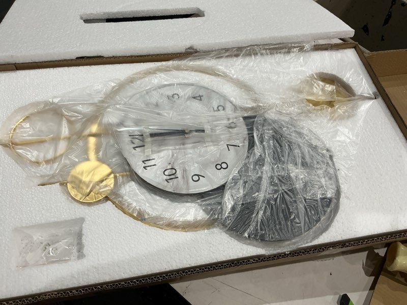 Condition photo showing New/Like New for large gold wall clock for living room decor big metal modern decorative wall clock battery operated non ticking for kitchen office bedroom 27 inch unique silent quality quartz clock for home contemporary