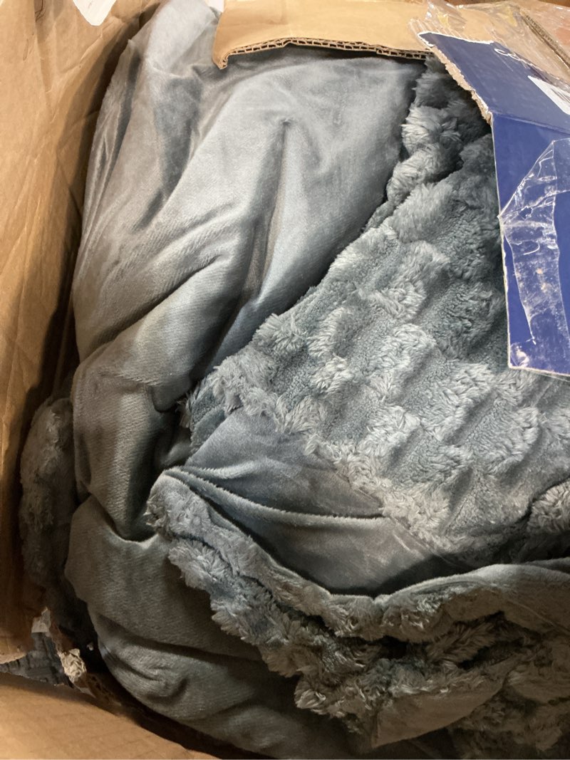 Condition photo showing As Is for bedelite fluffy king size comforter set - grey fleece soft comforter for king size bed, luxury warm bedding set for winter, fuzzy bed set 3 pieces (1 comforter, 2 pillowcases) dark grey king(102"x90")