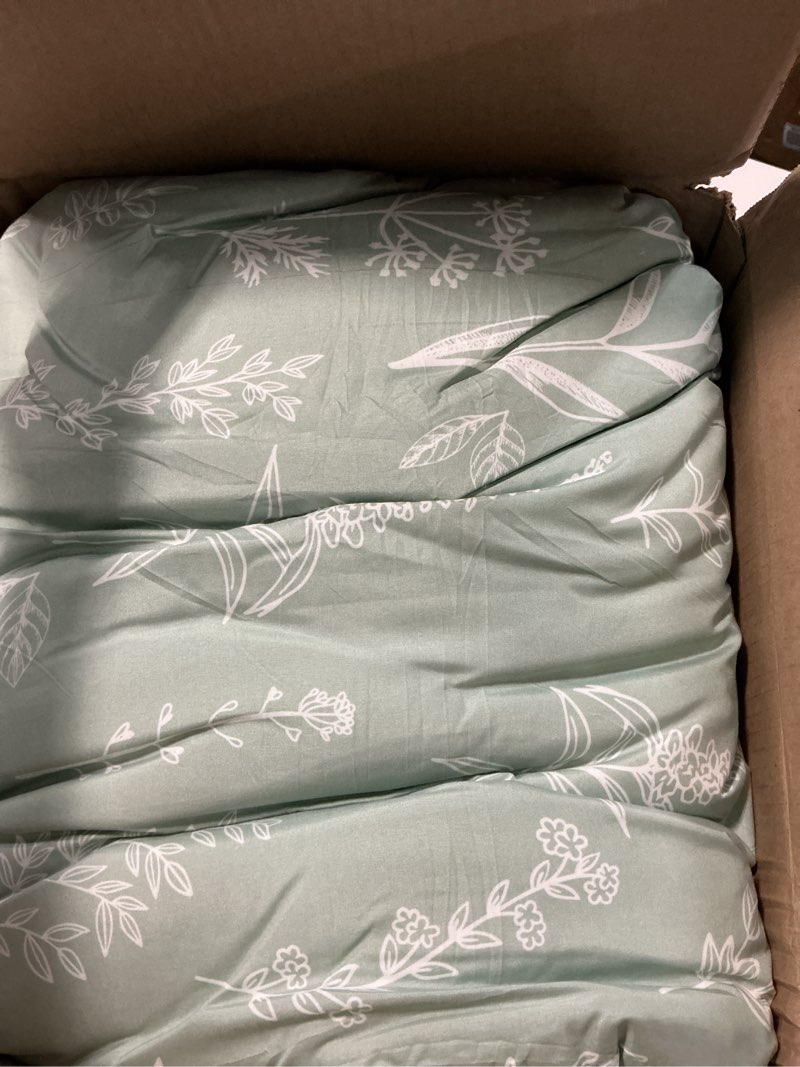Condition photo showing Good Condition for MUXHOMO Queen Comforter Set 7 Pieces, Sage Green Bed in a Bag Queen Reversible Botanical Flowers Design, Ultra Soft & Breathable Bedding Sets with Comforter, Sheets, Pillowcases & Shams Queen(88"x 88") 01 - Sage Green Leaves