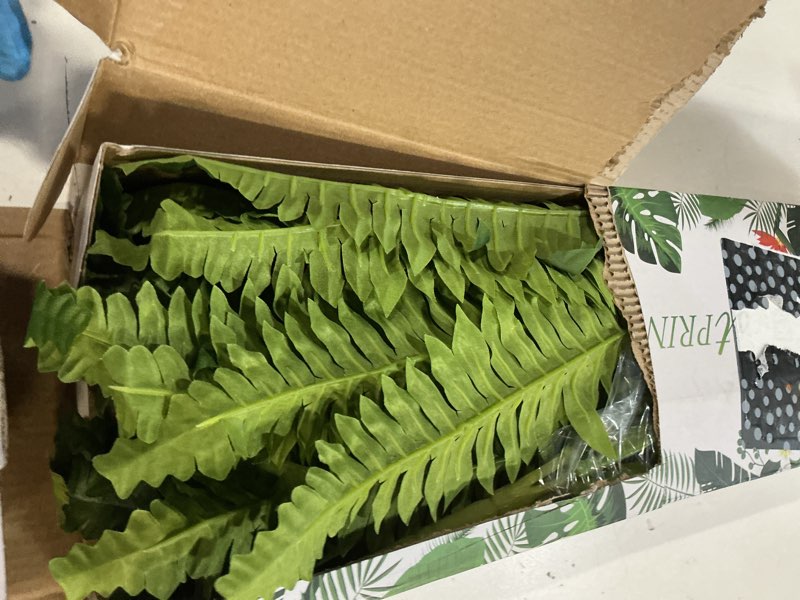 Condition photo showing Good Condition for forest prince 35" ferns artificial bush plants large, 2 artificial boston ferns with 39 fronds for outdoors home decor