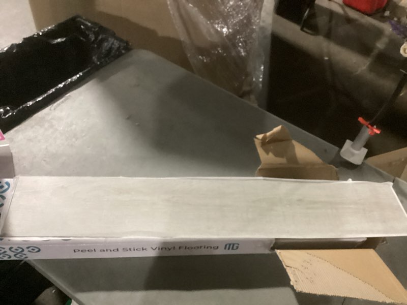 Condition photo showing Good Condition for 30 sq.ft. peel and stick vinyl floor tiles 36" x 6" wood look planks, 20 pack waterproof self-adhesive flooring tiles, diy for renter, kitchen, living room, rv, light grey 36x6 inch light grey 20