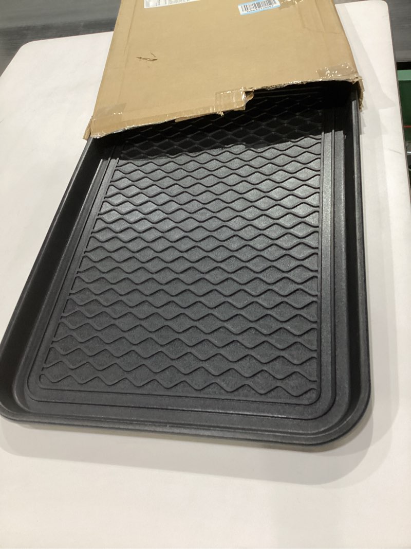 Condition photo showing New/Like New for All-Weather Indoor/Outdoor Boot Tray - Weather-Resistant Hard Plastic Shoe Mat with Raised Edge for Entryways, Decks, and Patios by Stalwart (Black) MEDIUM