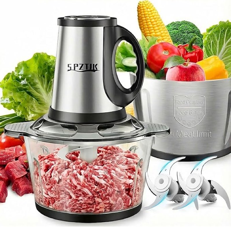 spztjk 3-speed electric food processor: meat grinder, vegetable chopper & baby food maker - 300w, 2 