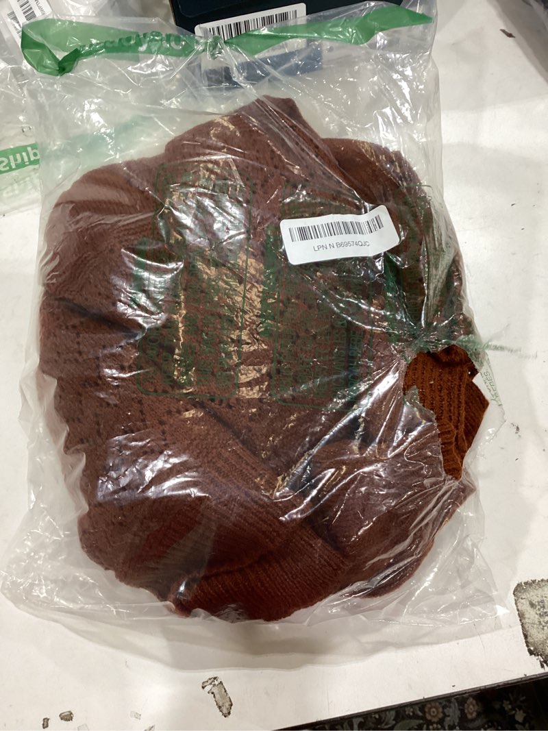 Condition photo showing Good Condition for Eytino Womens Plus Size Sweater Casual Long Sleeve V Neck Crochet Knit Lightweight Pullover Sweater Tops(1X-5X) 2X Chestnut