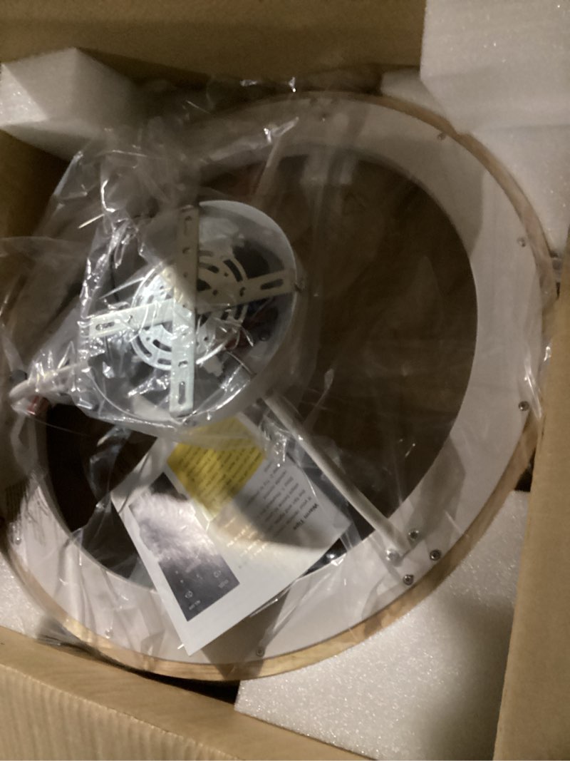 Condition photo showing New/Like New for 20” Ceiling Fan with Light, 3 Color Dimmable LED, 6 Speeds,Reversible DC Motor, Wooden Flush Mount Low Profile Ceiling Fans with Lights and Remote for Bedroom/Kidsroom/Dinng Room Wood-SM-FSD