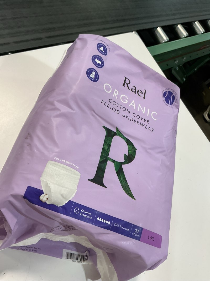 Condition photo showing New/Like New for rael disposable underwear for women, organic cotton cover - postpartum essentials, leak locker, unscented, maximum coverage (size l-xl, 20 count) overnight panty style (l-xl) 20 count (pack of 1)
