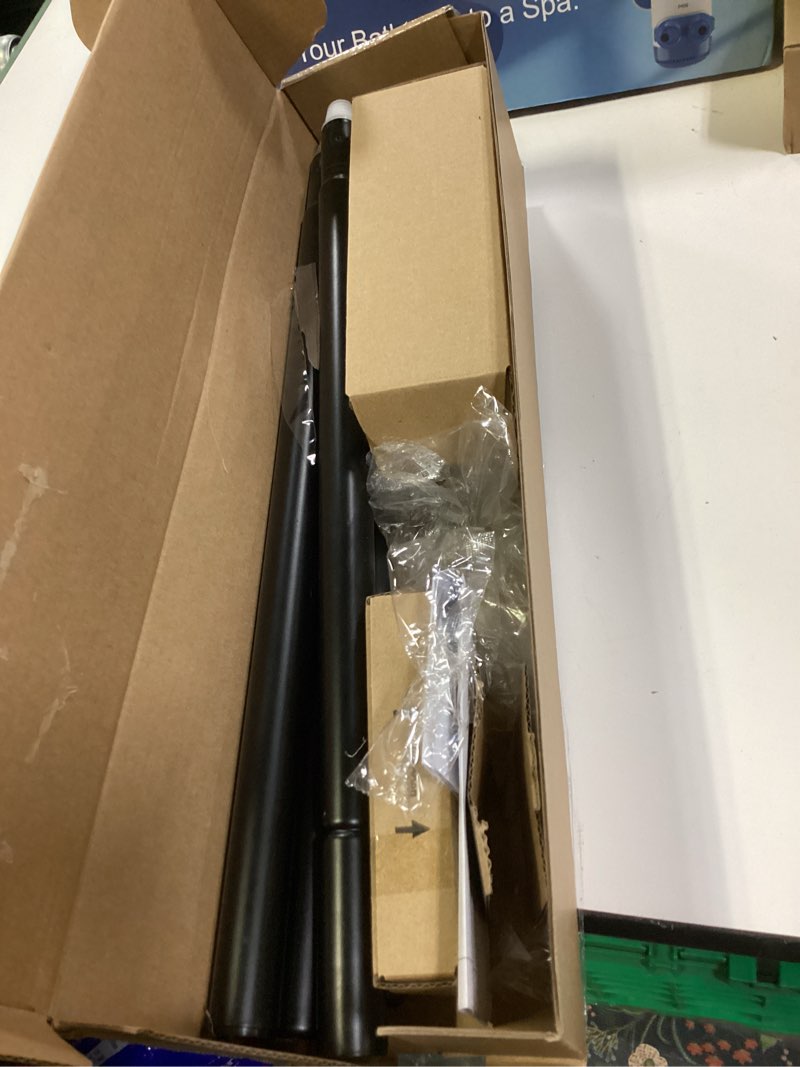 Condition photo showing As Is for Black Curtain Rods 32 to 58 Inches (2.6-4.8ft), USFOOK 7/8 Inch Telescoping Splicing Drapery Rods for Windows 20 to 54 Inch, Decorative Translucent Finials 32-58" Black