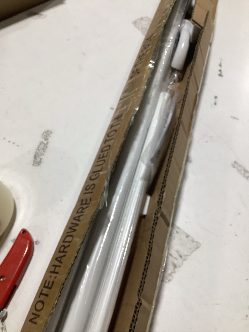 Condition photo showing Good Condition for matte white curtain rods for windows 48-88",1 inch disc wrap around curtain rod with aluminum finials and brackets,no screw disassembly adjustable blackout curved room darkening curtain rod 48-88" matte white