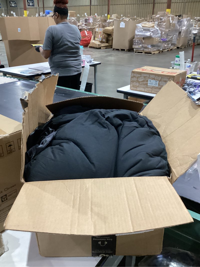 Condition photo showing As Is for MR&HM King Size Comforter Set Black, Reversible Satin Microfiber Comforter Set for All Seasons, 3 Pieces Non-Slip Silky Soft Bedding Sets with 1 Comforter (104"x90") and 2 Pillowcases (20"x36") Black King