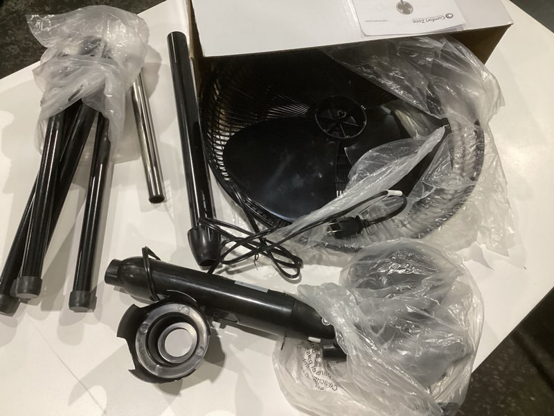 Condition photo showing Good Condition for Comfort Zone 16-Inch Oscillating Pedestal Fan, 3-Speed High-Velocity Cooling, Adjustable Height & Tilt, Quad-Pod Folding Base, Black – ETL Listed Black 16"