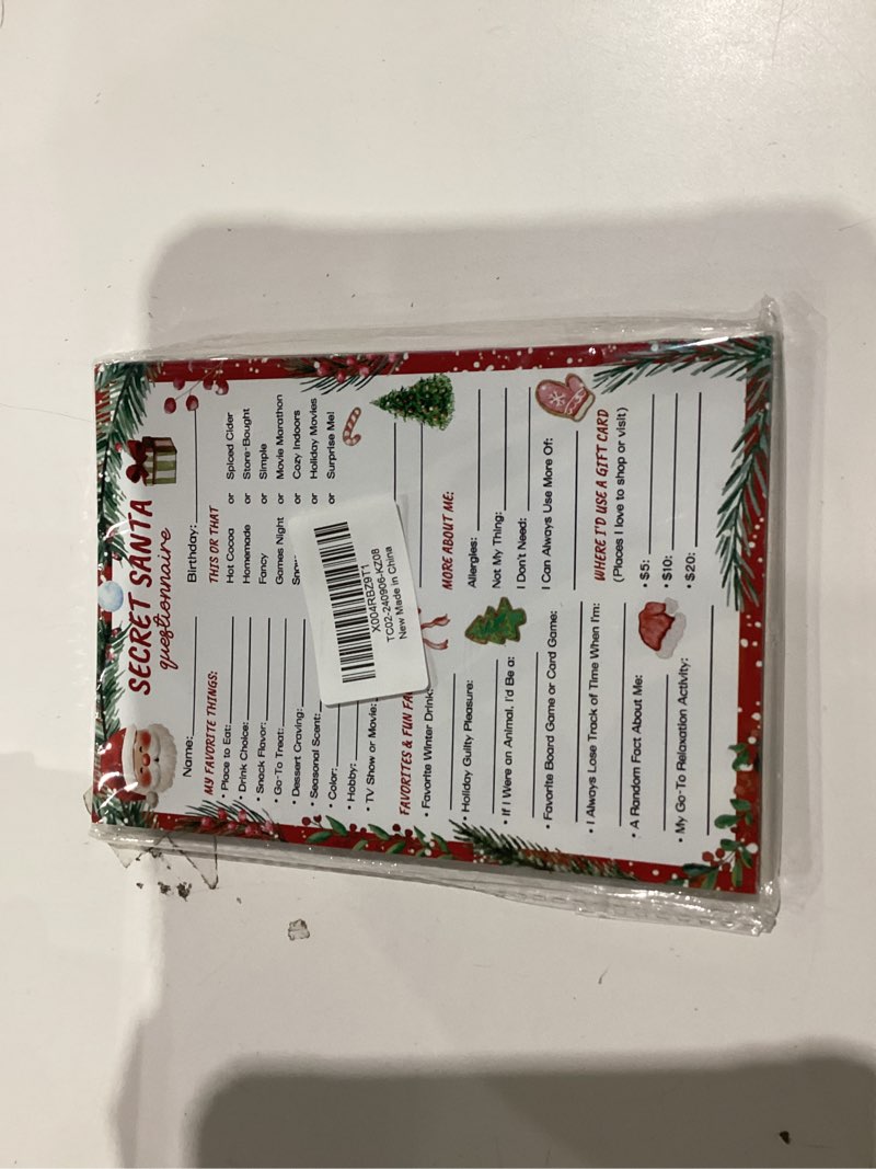 Condition photo showing New/Like New for Secret Santa Questionnaire Forms, 25 Christmas Wish List White Elephant Gift Ideas, Holiday Activity Party Favors, Exchange Favorites Survey for Coworkers, Teachers, Families, Friends
