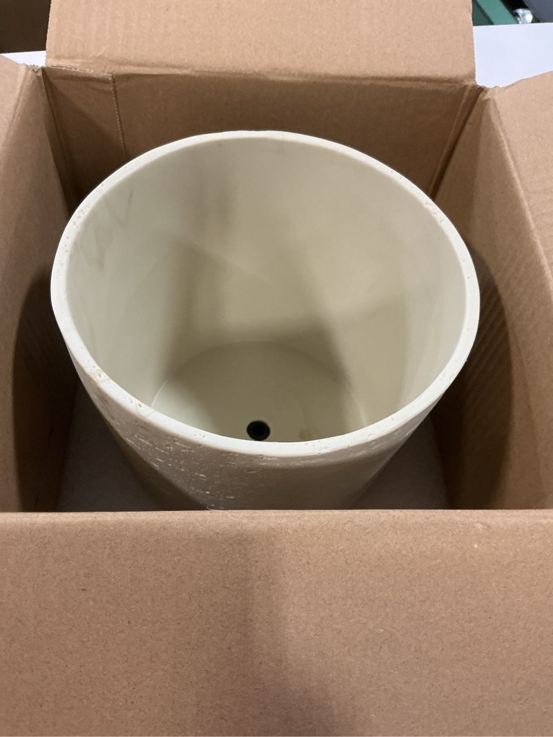 Condition photo showing Good Condition for Ekirlin 7 Inch Natural Travertine Textures Plant Pot, Resin Outdoor Planter with Drainage Hole, Removable Rubber Stopper and Non-Slip Soft Pad,Weatherproof Decorative Pot for Indoor/Garden Plants A1.yellow Stone 7 inch