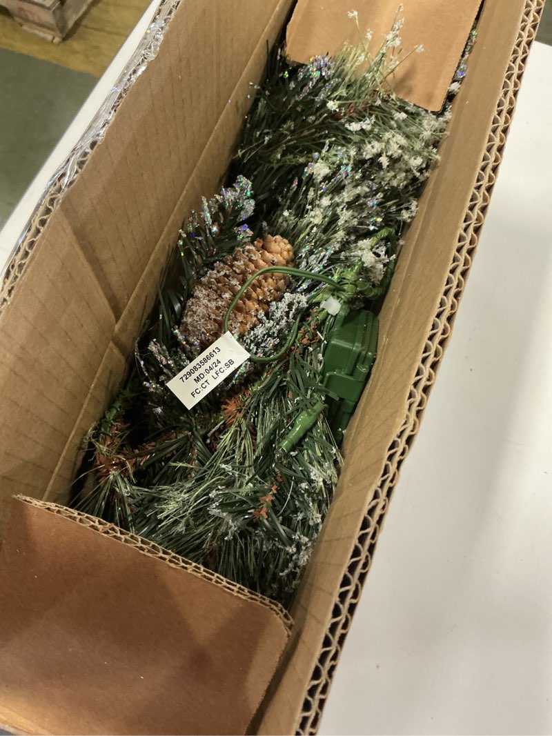 Condition photo showing Good Condition for National Tree Company 6 ft Pre-Lit Glittery Bristle Artificial Christmas Garland, Christmas Decoration with Pinecones, 50 Clear LED Lights, 138 Tips, Timer, Green