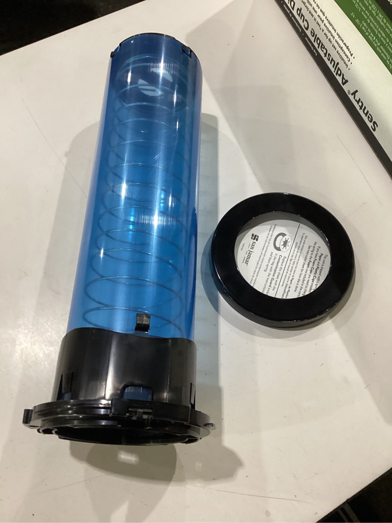 Condition photo showing New/Like New for san jamar sentry in-counter cup dispenser 8-44 oz cups with adjustable lever for restaurants, dining halls, and fast food, plastic, 18 inch tube, blue 18 inches