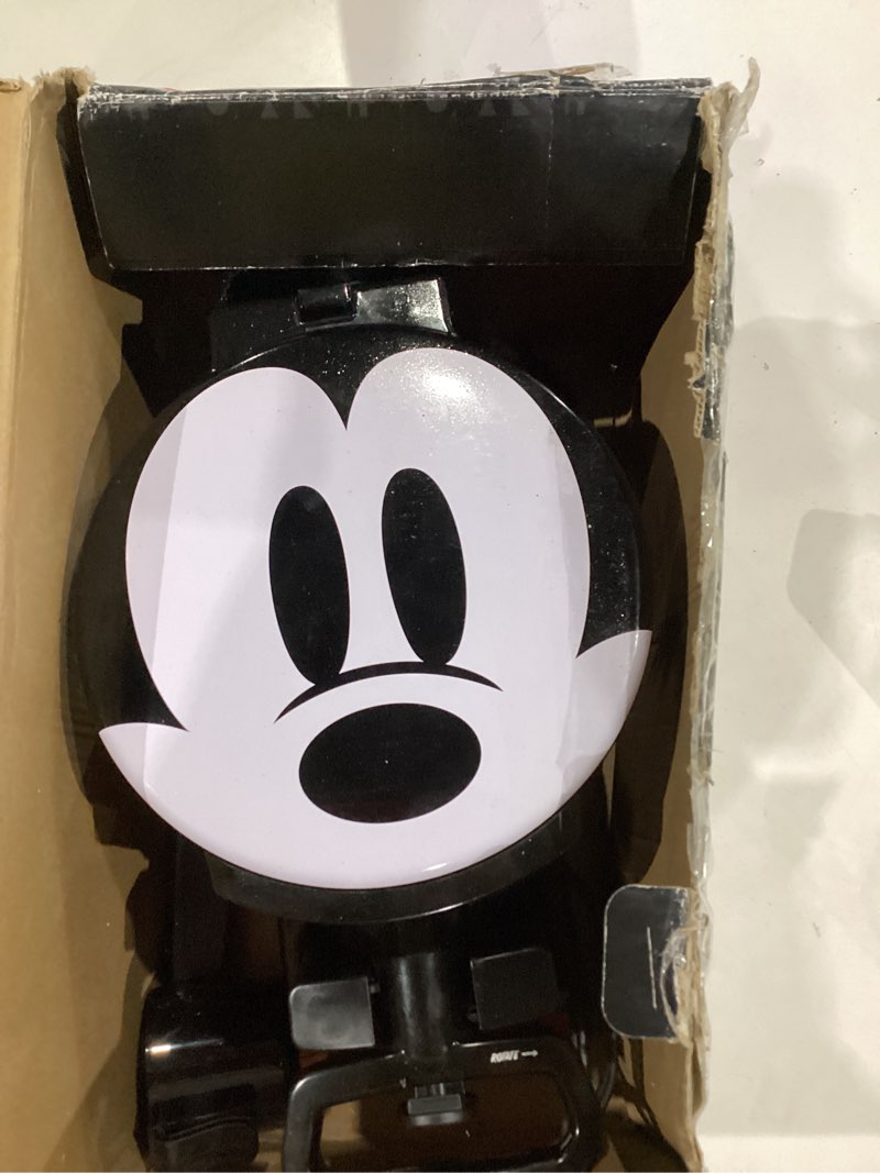 Condition photo showing As Is for disney mickey mouse mic-62 double flip waffle maker by select brands - nonstick mini waffle iron with rotating design - makes 6 mickey waffles - variable shade control