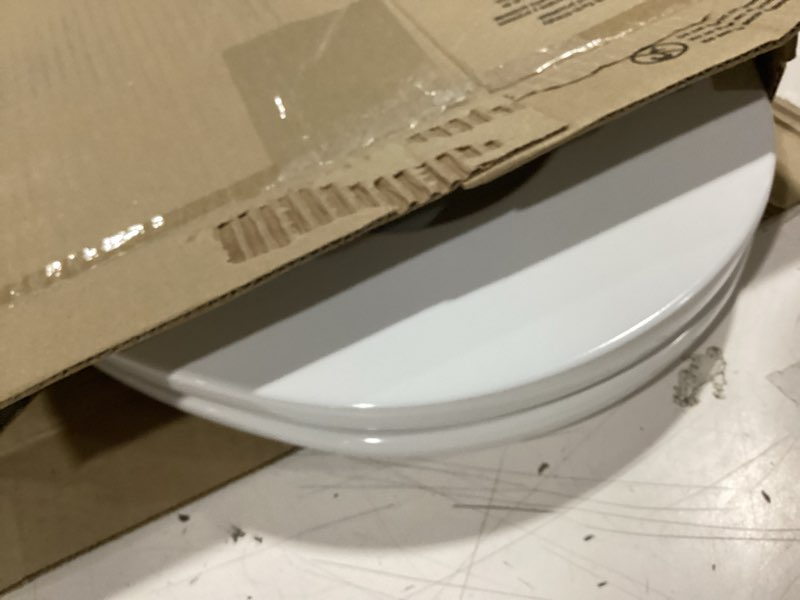 Condition photo showing Good Condition for bemis ashland modern wood toilet seat with decorative edge, slow close, secure hinges, elongated, white