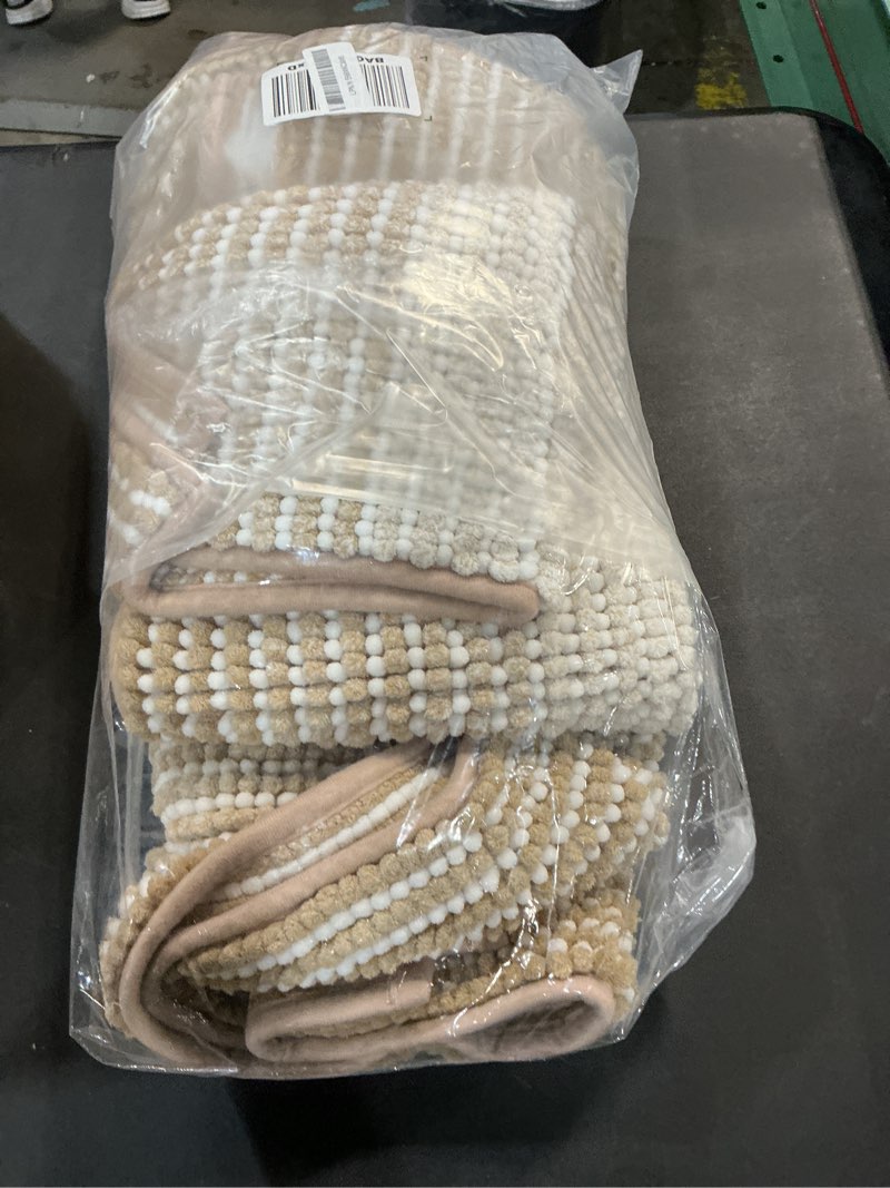 Condition photo showing Good Condition for bsicpro bathroom rugs and mats sets, 2 piece thick absorbent chenille bath mat rug set non slip, soft shaggy bath room floor mats for bathroom, machine washable (beige, 20" x 60" plus 20" x 32") 20" x 60" plus 20" x 32" beige