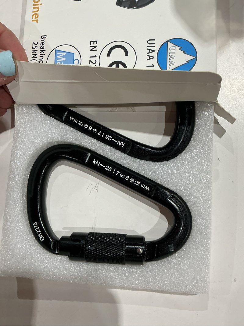 Condition photo showing Good Condition for climbing carabiner 25kn large carabiner clip auto locking carabiner obtained uiaa certification heavy duty carabiners suitable for rock climbing, camping, gym,rescue all black-2pcs