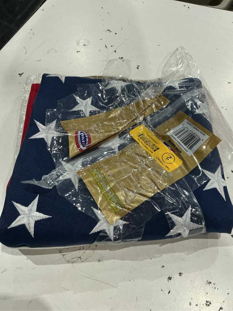 Condition photo showing As Is for valley forge flag 5.23-ft w x 2.92-ft h patriotic embroidered flag
