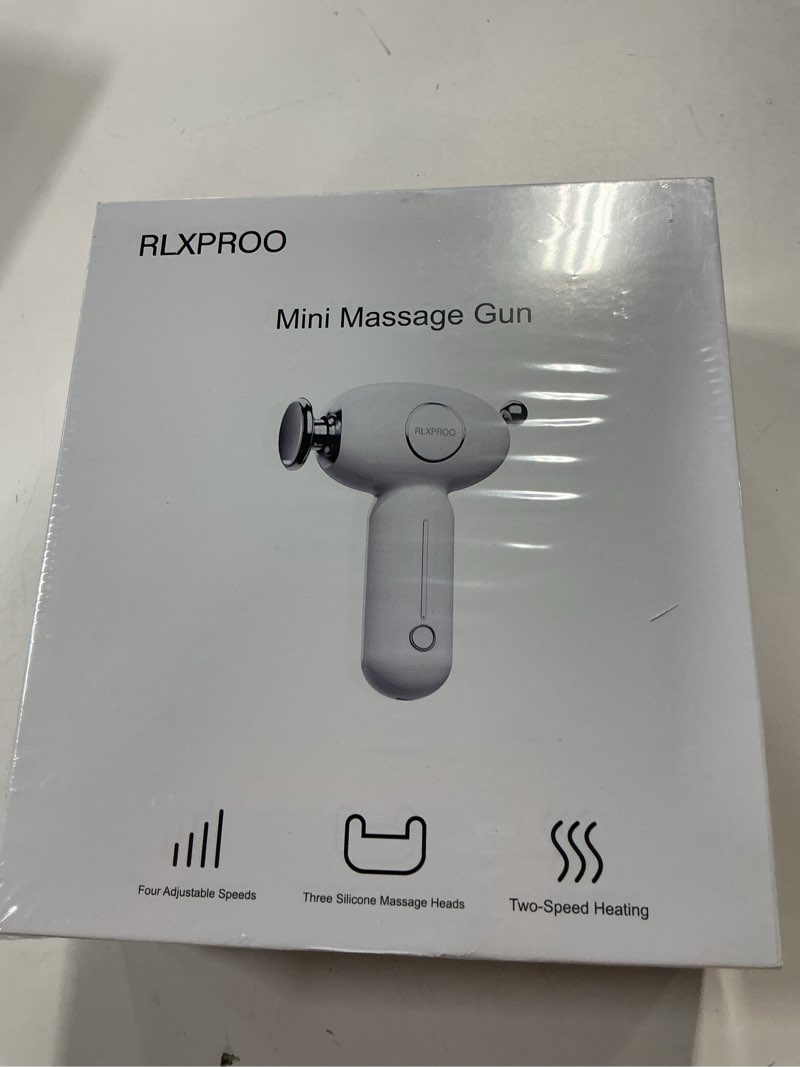Condition photo showing New/Like New for Massage Gun Deep Tissue, Mini Massager Gun with Heat, Handheld Percussion, 3 Interchangeable Heads & 4 Speeds,Fascia Gun Relieve Sore Muscles and Stiffness,Gift for Men, Women White