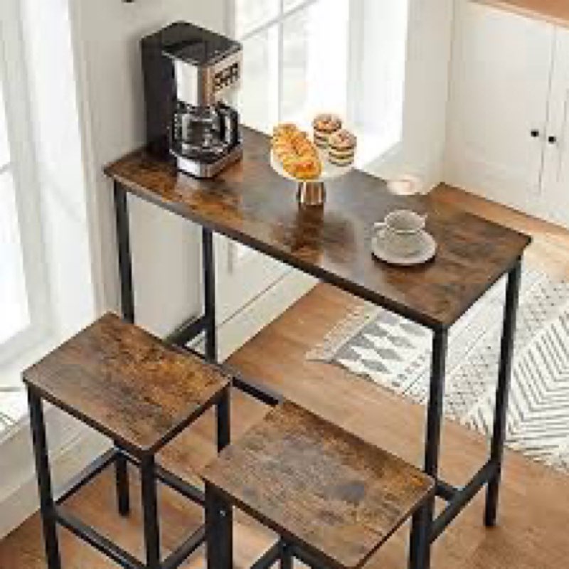 (INCOMPLETE)VASAGLE Tavolo Alto, da Bar, Tavolo da Colazione con Sgabelli, Set di 2, Struttura in Acciaio Indust