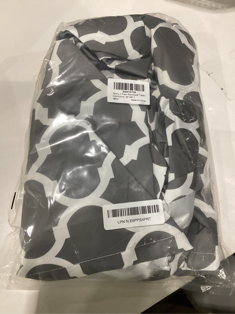Condition photo showing As Is for smiry 2 pack rectangle table cloth 8 foot, waterproof elastic fitted tablecloths, windproof washable polyester table cover for picnic, camping, outdoor (grey, 36"x96") grey 36"x96"