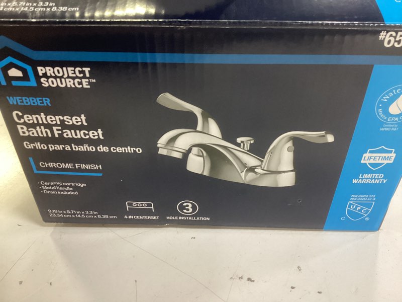 project source polished chrome 4-in centerset 2-handle watersense low-arc residential handle bathroom sink faucet with drain with deck plate
