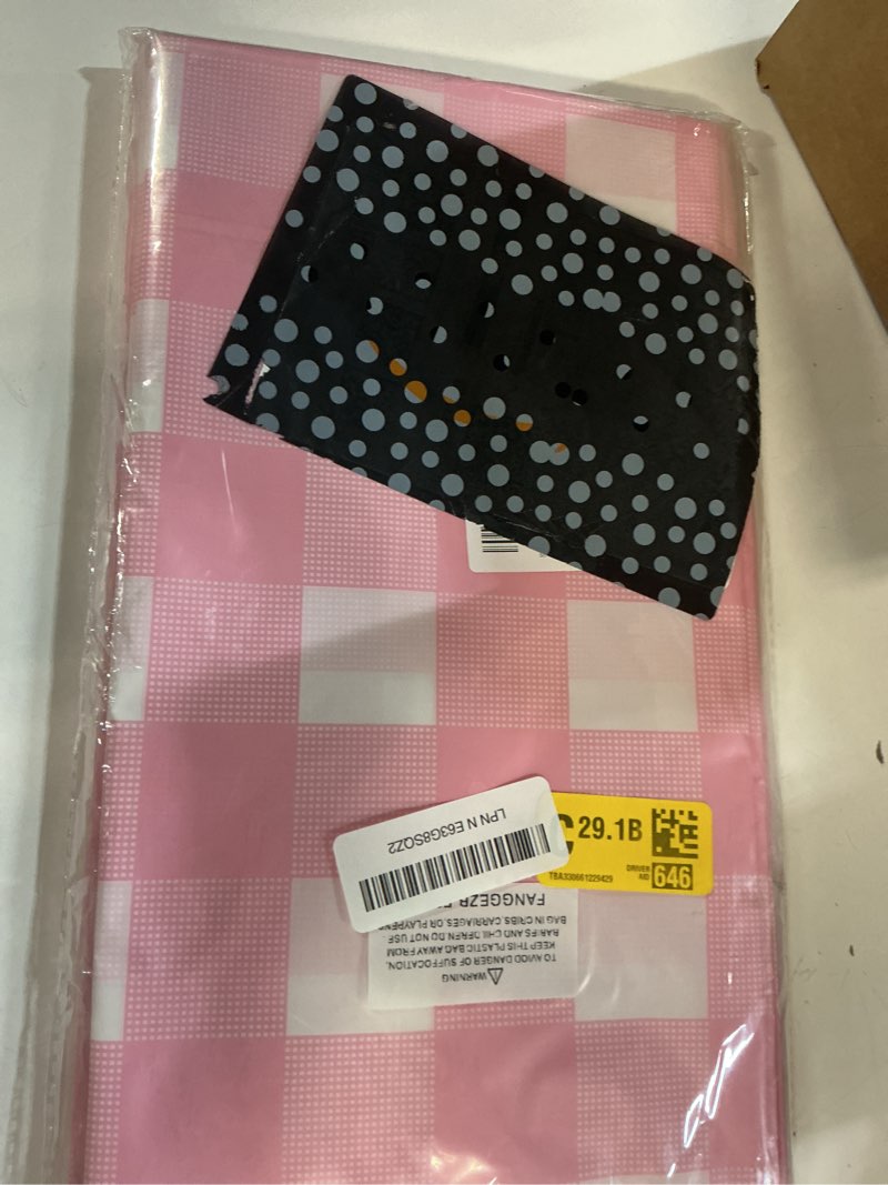 Condition photo showing New/Like New for kesfey 8 packs pink and white checkered tablecovers 54 x 108 inches disposable party picnic table cloth spillproof plastic gingham tablecovers for camping decoration party favors pink and white 8