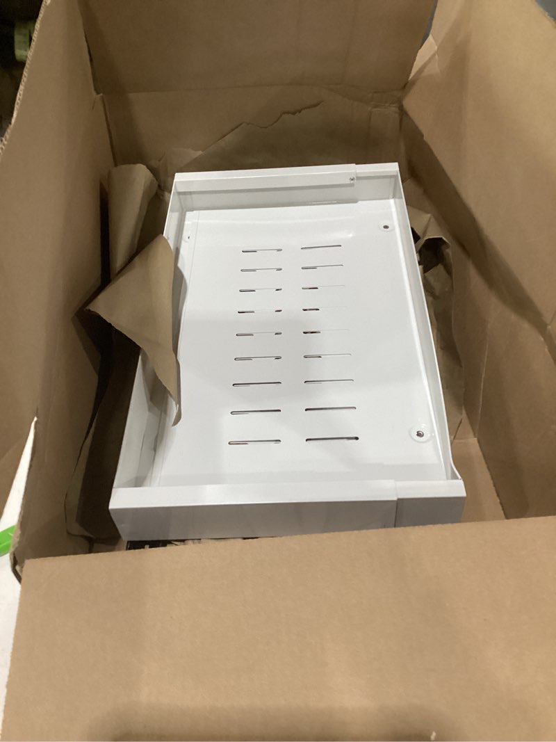 Condition photo showing As Is for kitstorack pull out cabinet organizer, expandable(12"-20") heavy duty slide out drawers fixed with adhesive nano film for pots, roll out shelf storage for kitchen base cabinet organization(white) white 21"d×12"-20"w(1 pack)