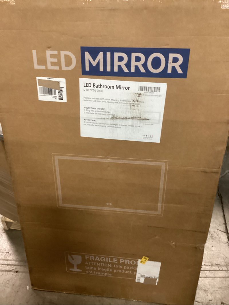 Condition photo showing New/Like New for delma led bathroom mirror with lights, 30x50 vanity mirror for bathroom wall, anti-fog, dimmable, front lit & backlit, memory function, shatterproof tempered glass, 3 color modes(horizontal/vertical)