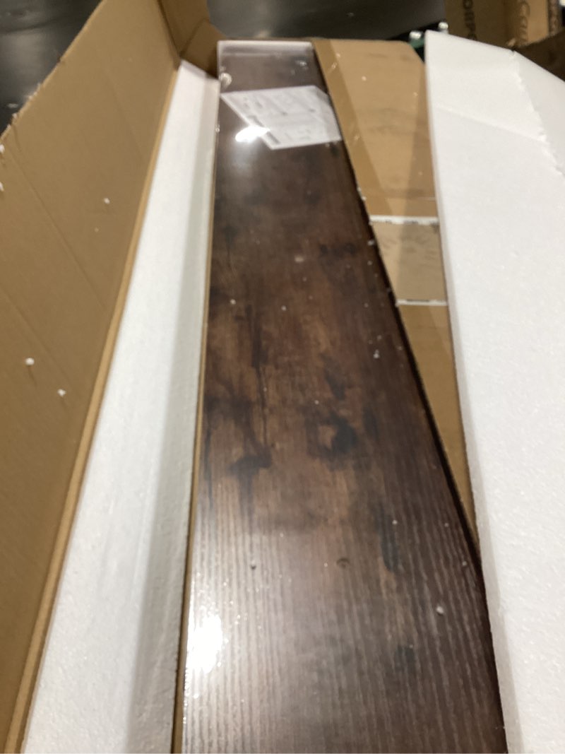 Condition photo showing Good Condition for fun memories 55 inch floating shelves - 12 inch deep rustic wooden wall shelves - extra deeper & thicker wall mounted storage shelf for living room, kitchen, farmhouse - 55" w x 12" d x 1.8"h - brown rustic brown 55"w x 12"d - 1p