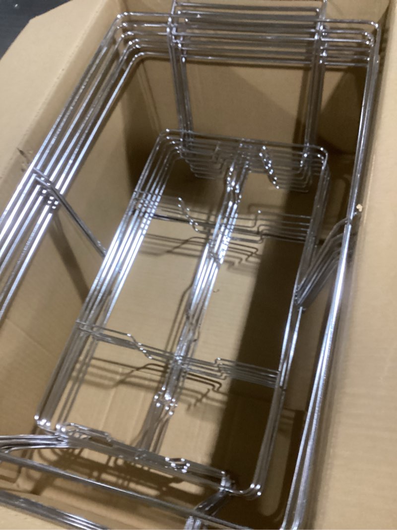 Condition photo showing Good Condition for 6 pack - professional fixed chafing wire rack: heavy duty plated steel chafer stand for full size & half size steam table pans, industry compatible, stackable for catering & banquets