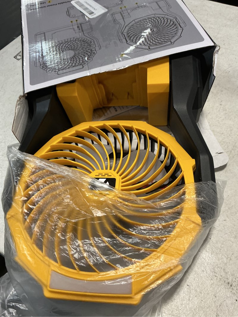 Condition photo showing Good Condition for battery operated fan for dewalt 20v max battery, 5.7m/s high speed rechargeable portable fan with usb powered & 4 speed & 2 light for camping, workshop, garage, jobsite (not included battery) - yellow