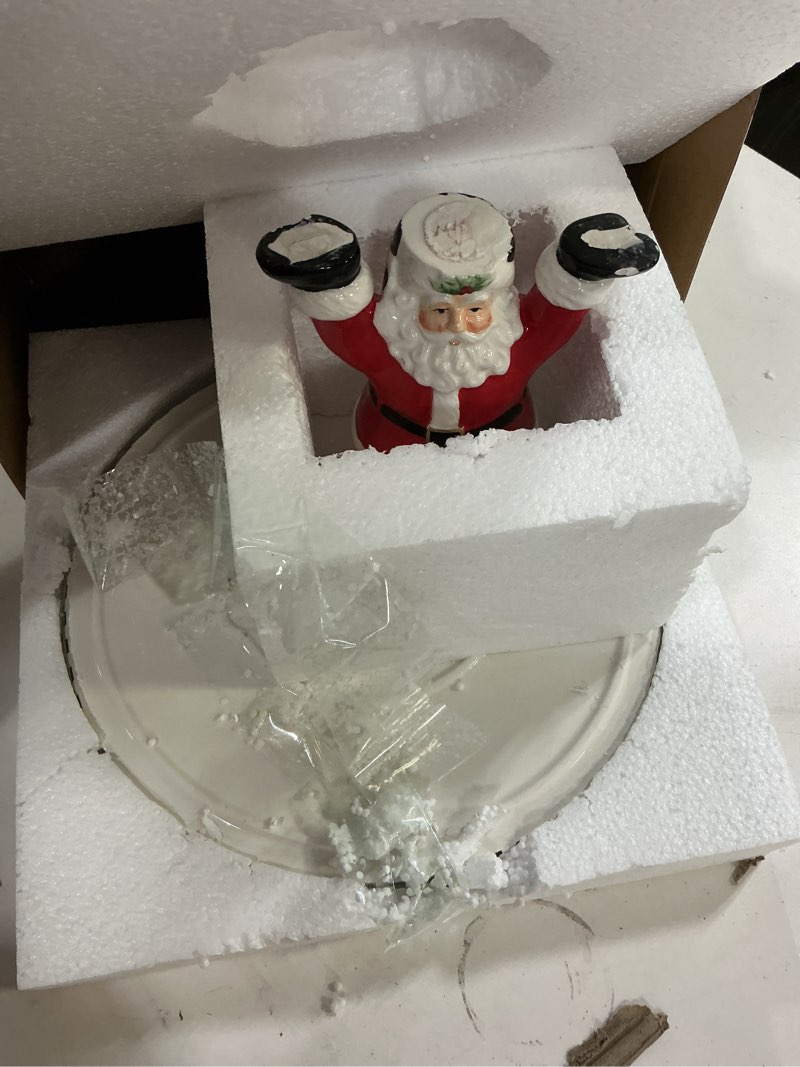 Condition photo showing Good Condition for spode figural santa cake plate - 11" dolomite dessert stand with black & white checkered border & christmas tree motif - festive holiday serveware display platter - great for serving dessert
