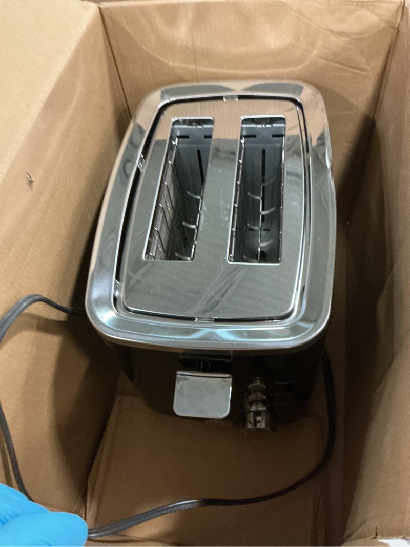 Condition photo showing Good Condition for GE 2 Slice Black Stainless Steel Toaster, Extra Wide Slots for Toasting Bagels, Breads, Waffles & More, 7 Adjustable Shade Settings, Removable Crumb Tray, Countertop Kitchen Essentials, 850 Watts 2-Slice Black