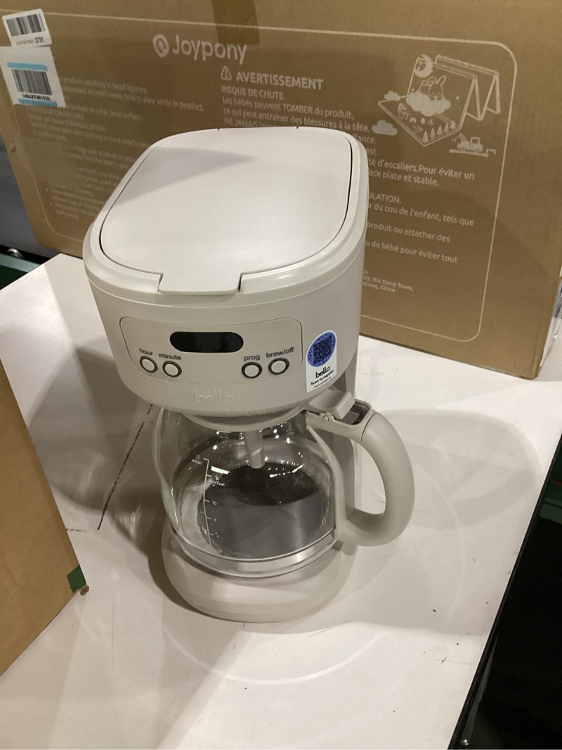 Condition photo showing Good Condition for bella 12 cup programmable coffee marker, reusable dishwasher safe accessories, easy lcd diaply, auto shutoff, 900 watt, oatmilk