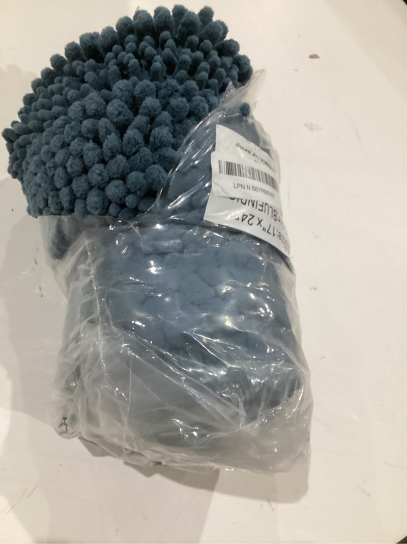 Condition photo showing Good Condition for h.versailtex bath mats for bathroom non slip thick chenille striped bath rug absorbent fluffy soft shaggy rugs washable dry fast plush mats for indoor, bath room, tub - 17" x 24", blue indigo 17" x 24" blue indigo