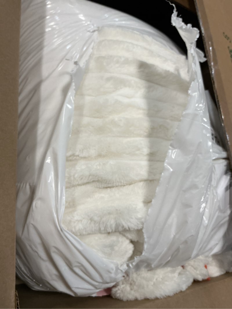 Condition photo showing As Is for bedsure comforter set queen size - gentlesoft™ 3 pieces double-side fleece fluffy white comforter set, cozy striped room decor aesthetic, luxury bedding queen size, 2 pillowcases, 90x90 inches queen (90" x 90") 01 - cream white