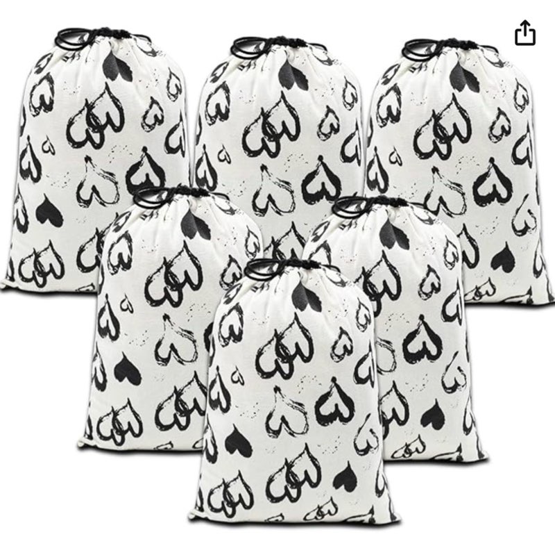 EYNDYN 6pcs Large Canvas Gift Bags Large Gift Bag with Drawstring Heart Print Drawstring Present Wed